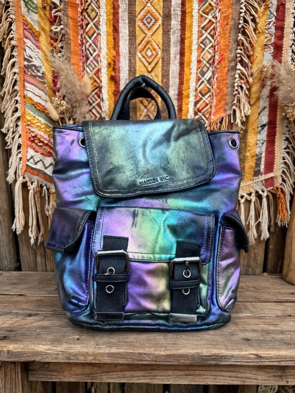 Madden NYC Iridescent Oil Slick Backpack Purse